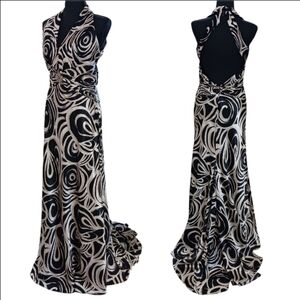 Betsy & Adam Halter Satin Mermaid Gown